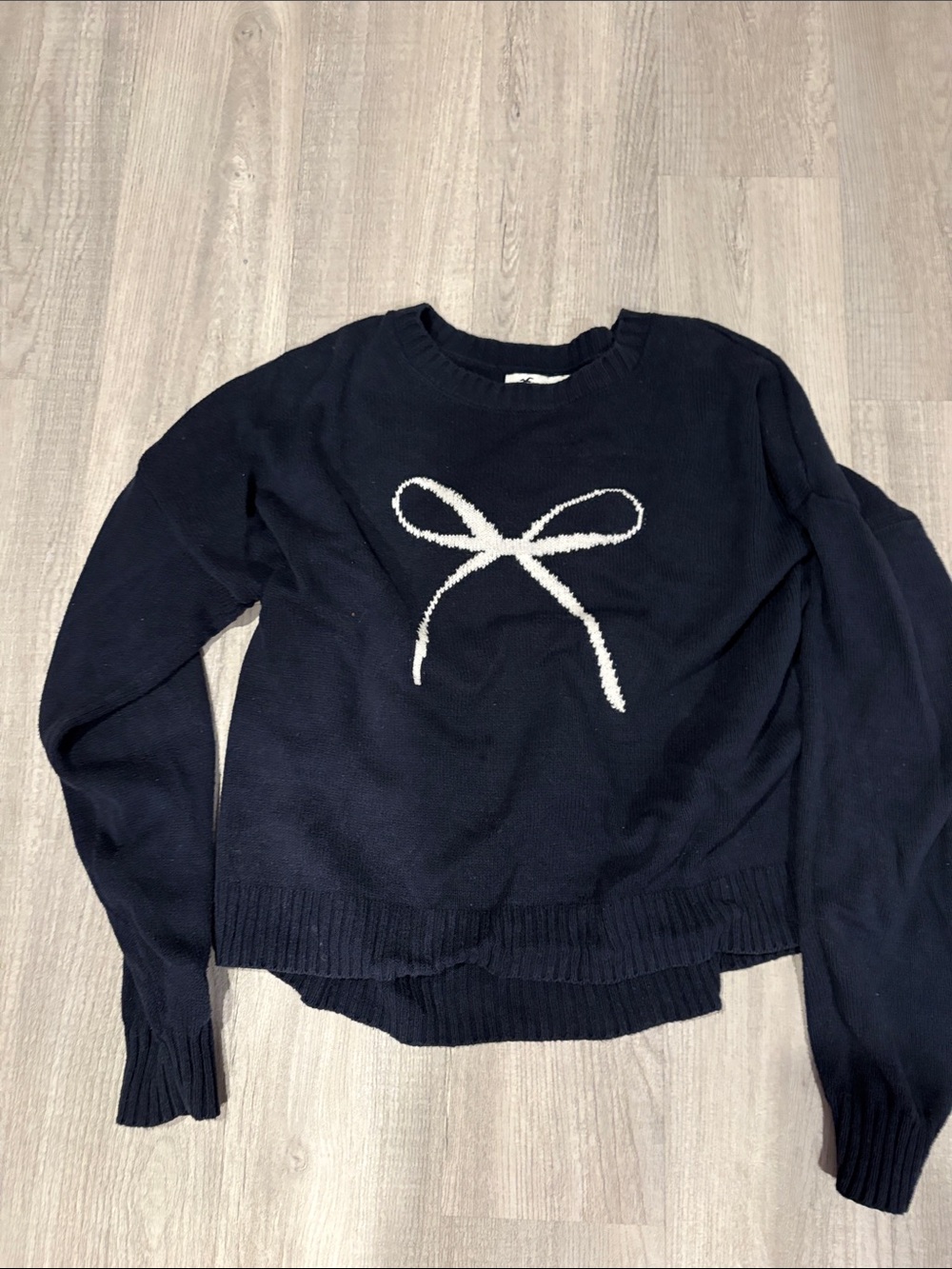 Hollister Navy Bow Knit Sweater - Women's Casual Crewneck